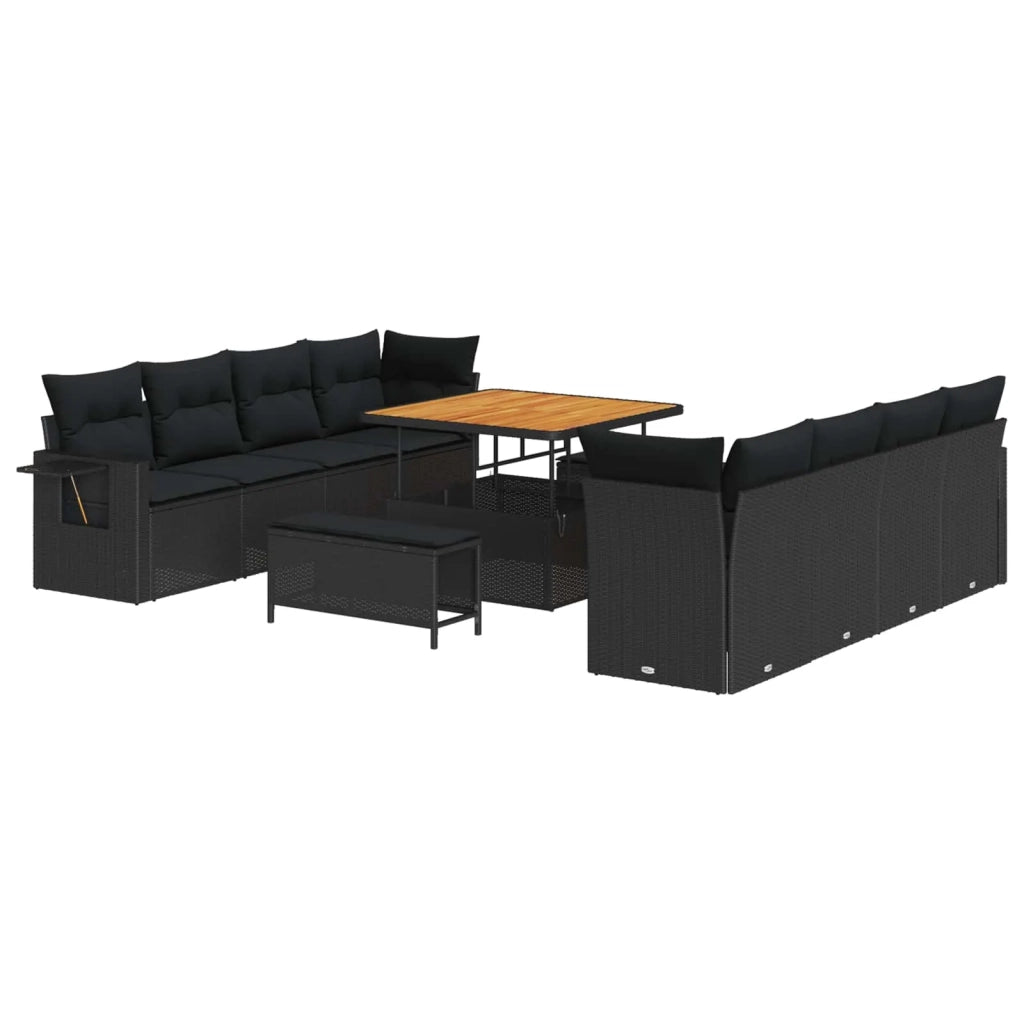 Set Divano da Giardino con cuscino 11 pcs Nero Poly Rattan 3361724