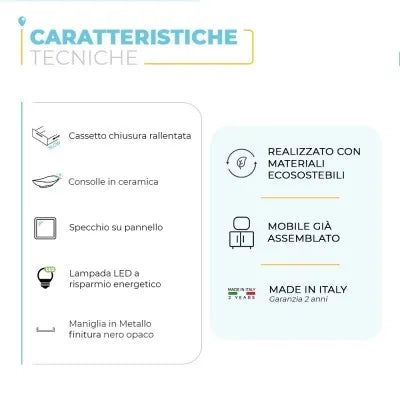 Mobile bagno sospeso 55 cm Smart olmo/lava con lavabo e specchio