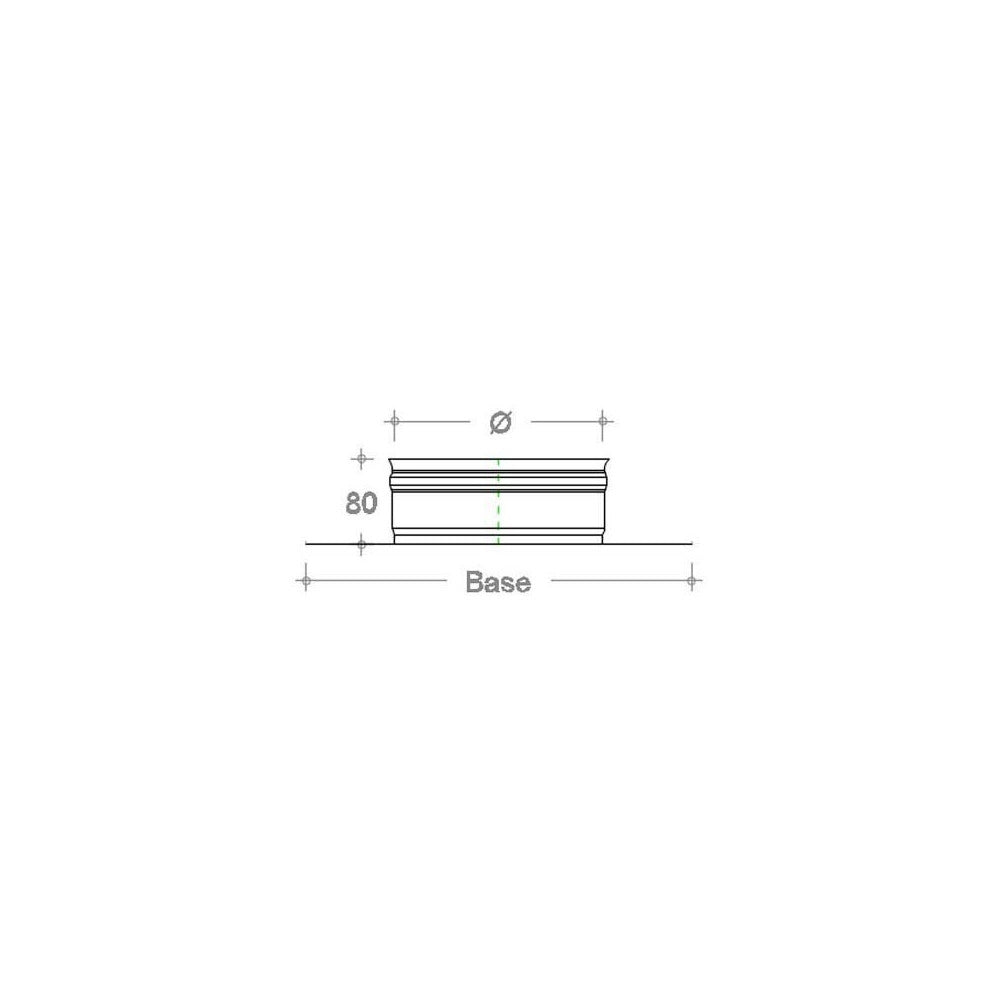 Base forata inox da 250x250mm a innesto f 80 - 200mm 6 decimi, diametro 160mm