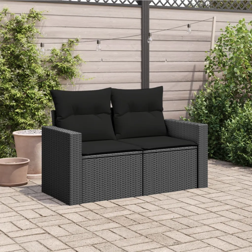 Divano da Giardino con Cuscini 2 Posti-Sofa da giardino nero in polyrattan 984280