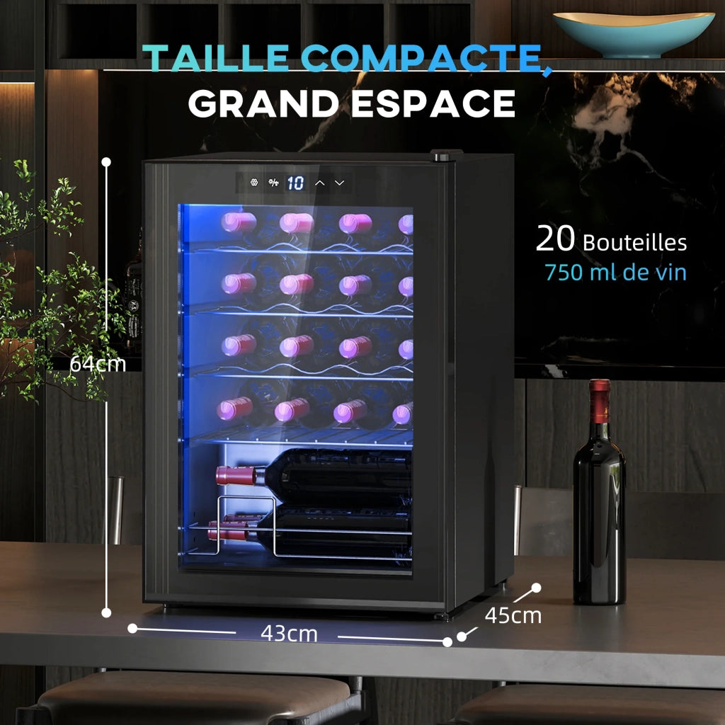 Cantinetta per vino a libera installazione 43 x 45 x 64 cm 20 bottiglie temperatura regolabile silenzioso elegante contemporaneo in metallo nero 21_0000953