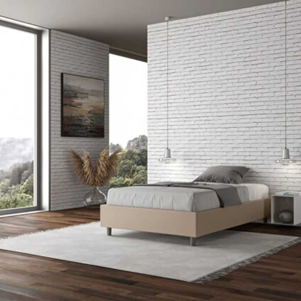 Letto una piazza e mezza con rete imbottito 120x200 similpelle tortora Azelia