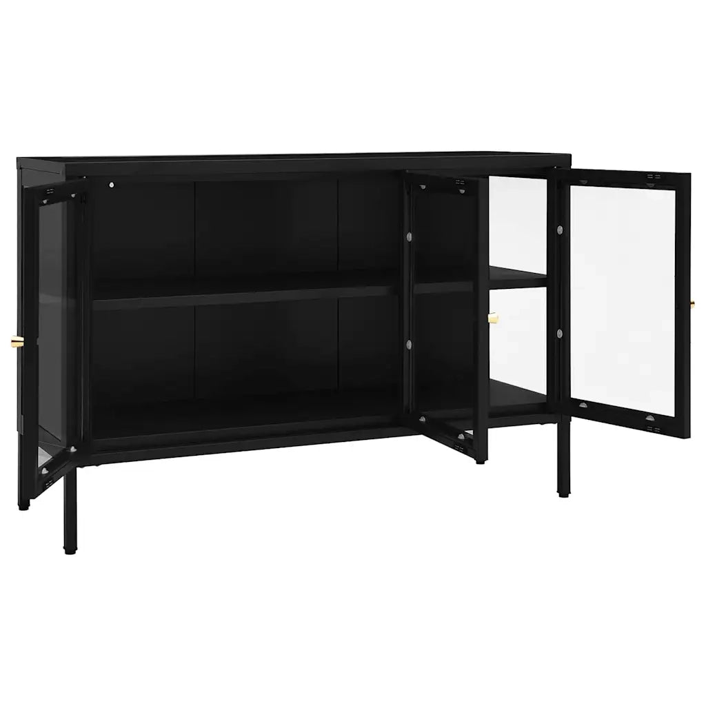 Credenza Nera 105x35x70 cm in Acciaio e Vetro