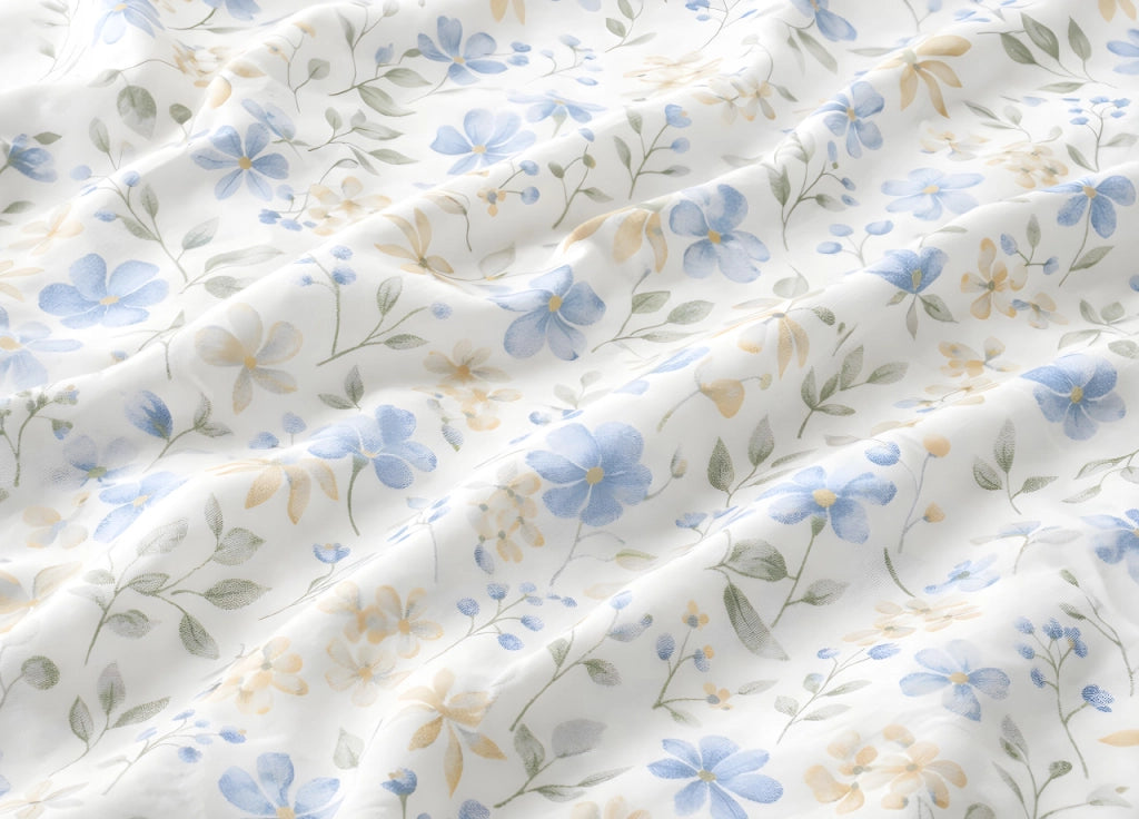 Coppia Federe Cuscino Letto Double Face 100% Cotone Disegno Primavera GI - Federe - Azzurro