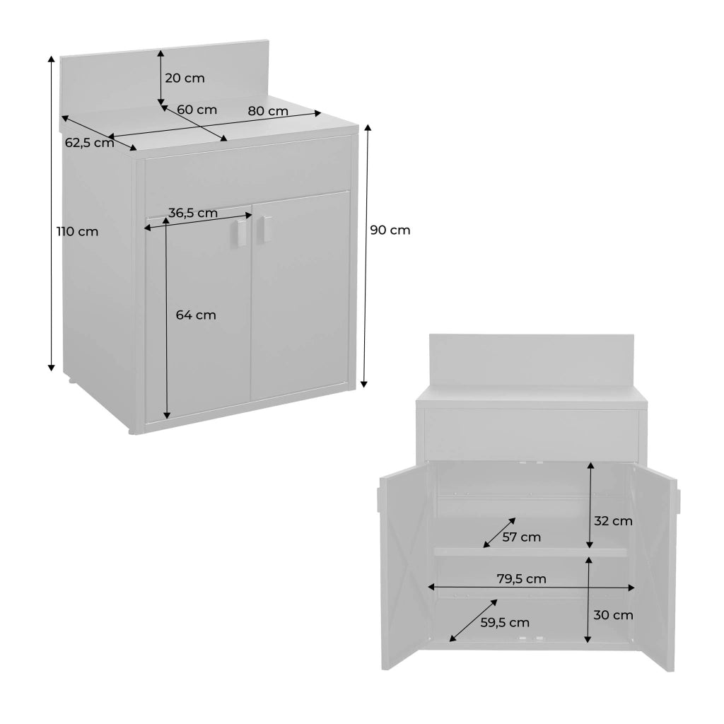 Cucina da esterno modulare in acciaio con 2 ante, 80cm, nero
