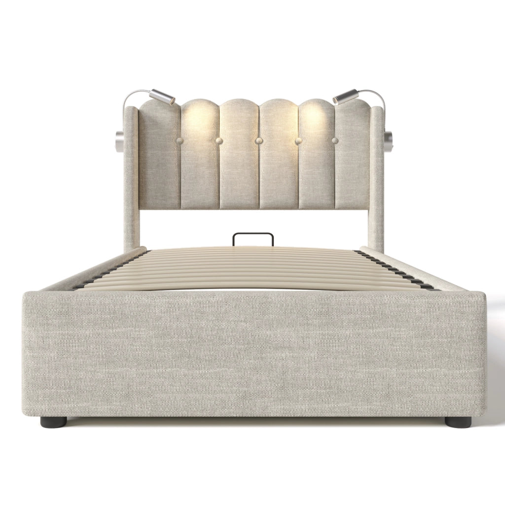 Letto singolo 90x200 imbottito in lino con contenitore