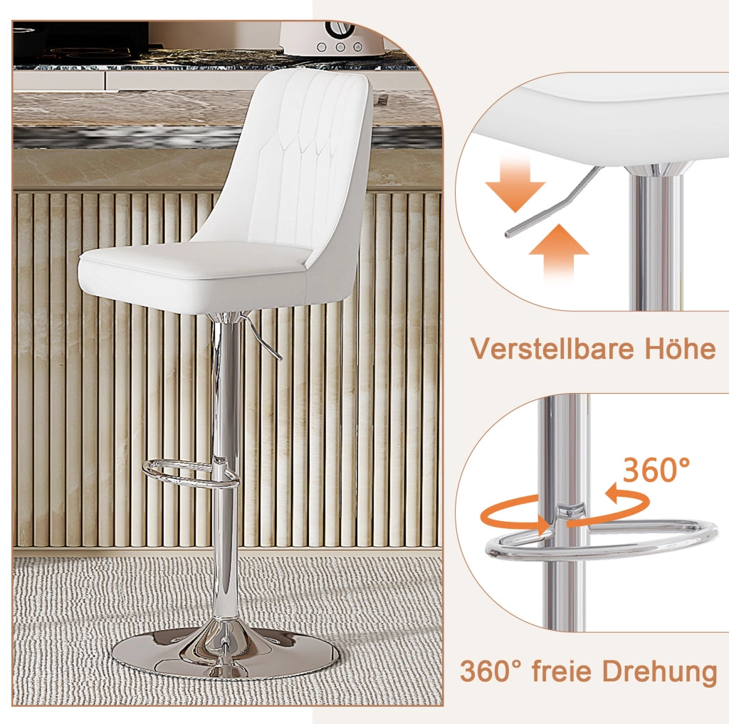 SGABELLO BAR Regolabile 95,5-117,5 cm Bianco/Argento Set da 2 pezzi