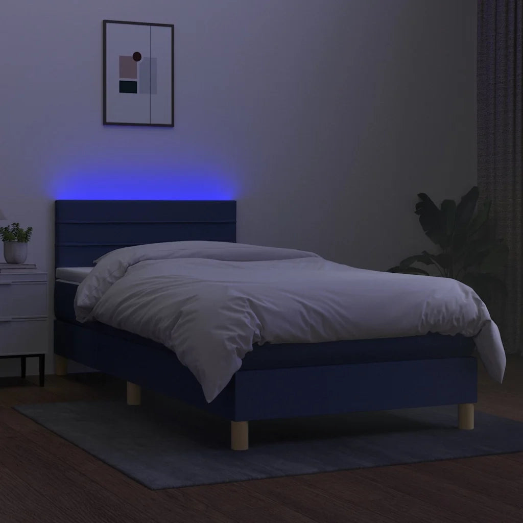Letto a Molle con Materasso e LED Blu 100x200cm in Tessuto 3133779