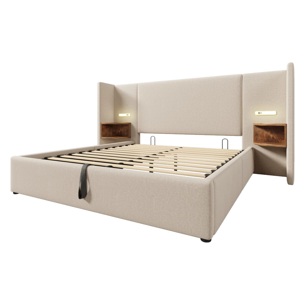Letto matrimoniale 160x200 beige con sollevamento idraulico