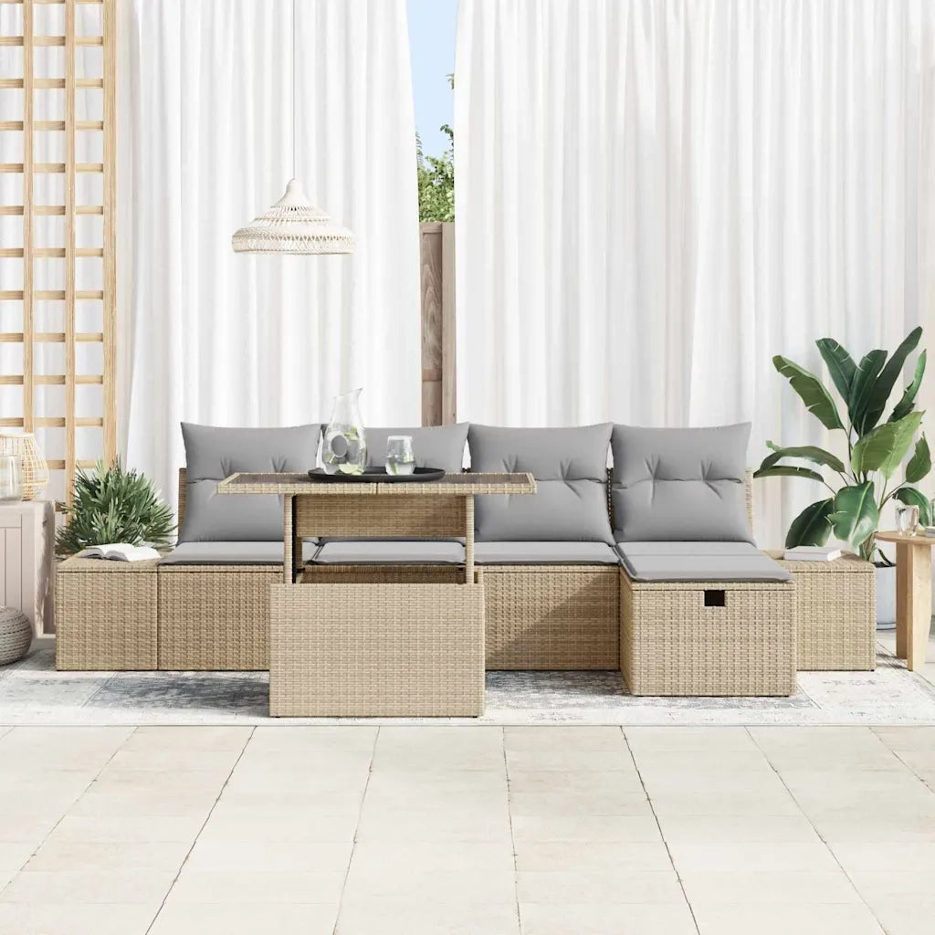 Set Divano da Giardino 6 pcs Beige polyrattan 3361199