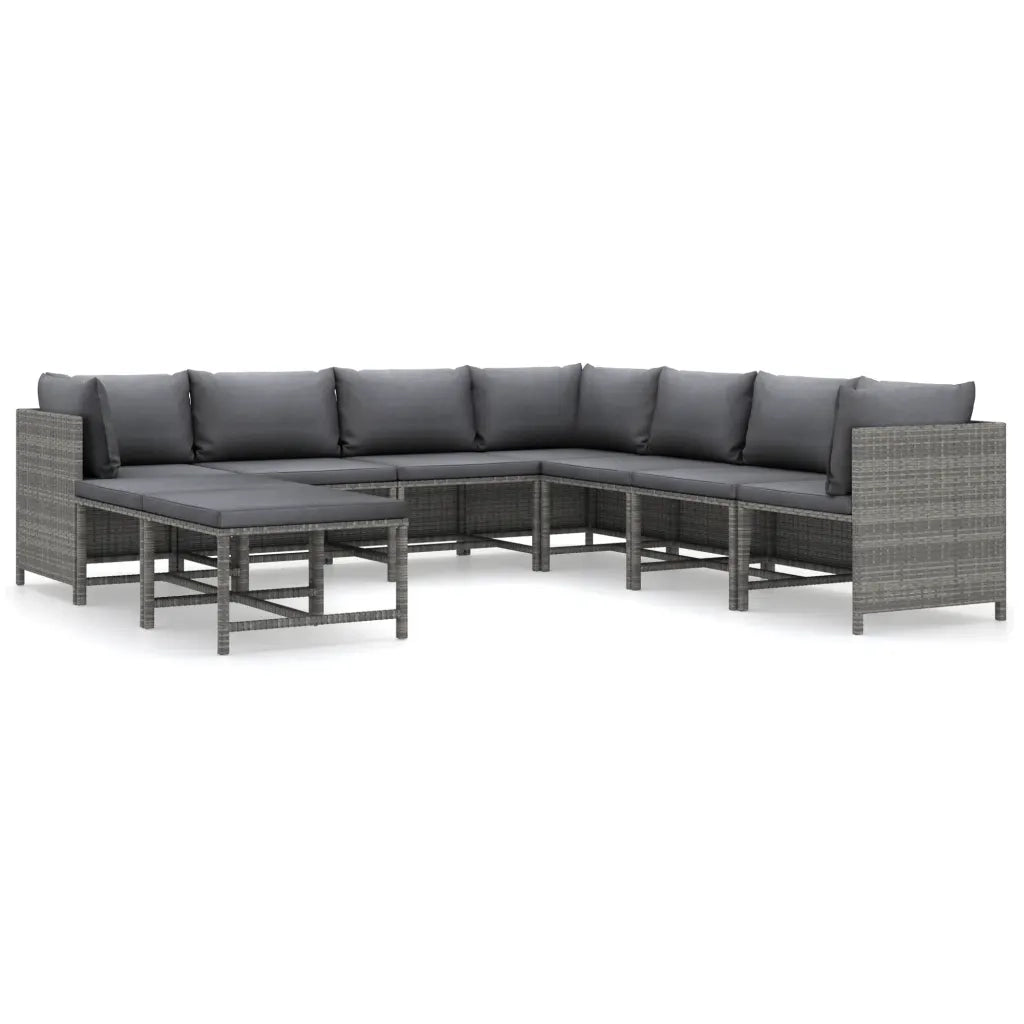 Set Divani da Giardino 9 pz con Cuscini in Polyrattan Grigio 3059773