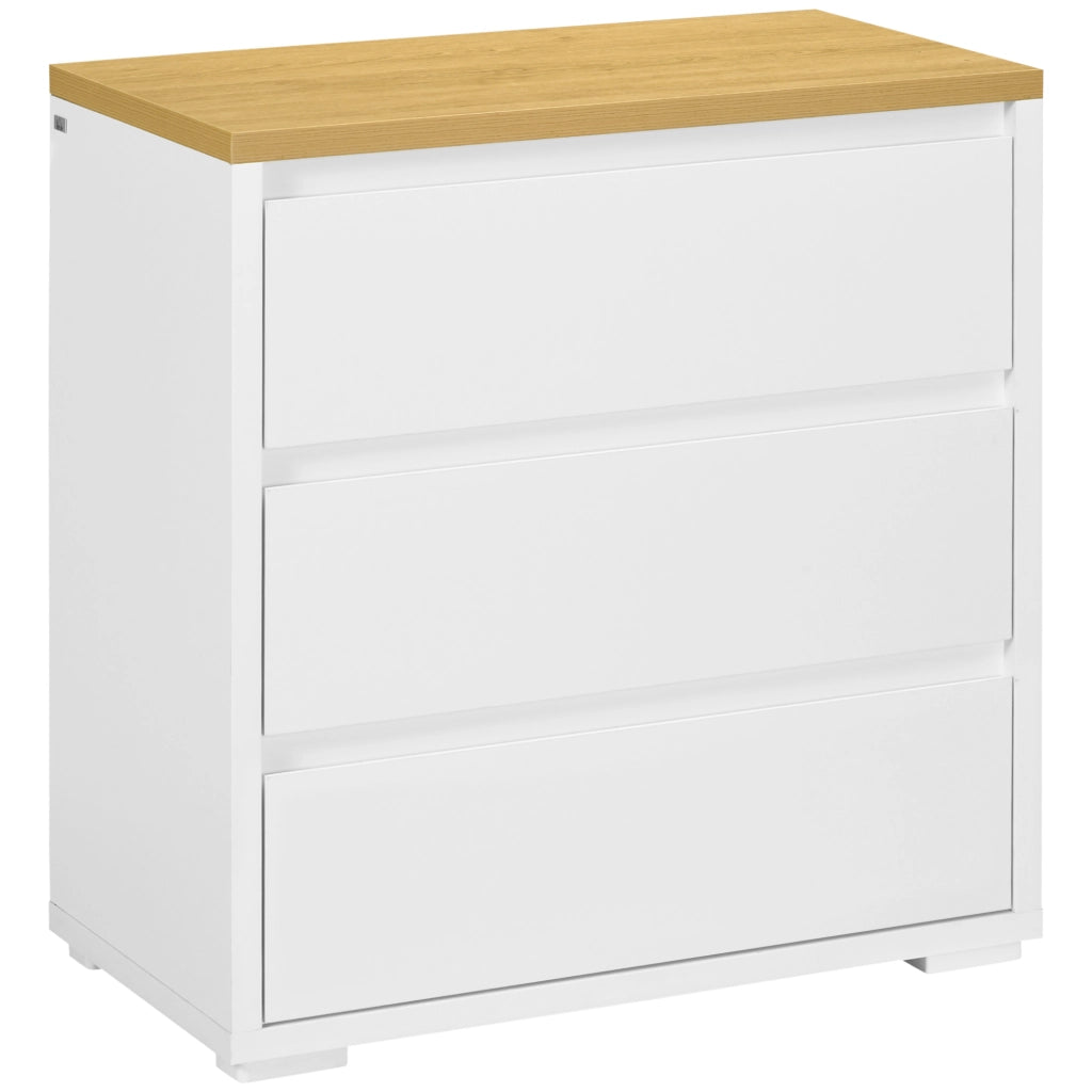 EasyComfort Cassettiera a 3 Cassetti in Truciolato Bianco per Camera da Letto, Studio e Soggiorno, 70Lx37x75cm
