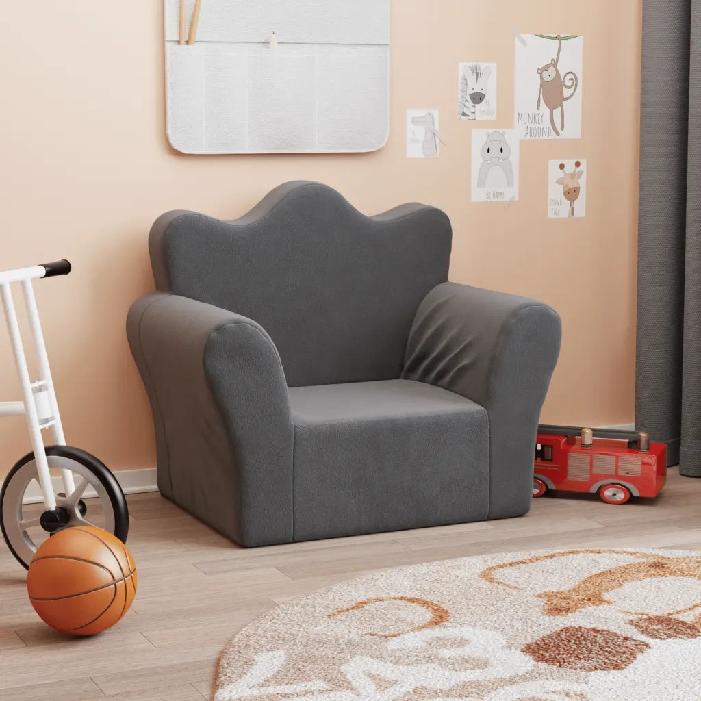 Divano per Bambini Antracite in Morbido Peluche 357042