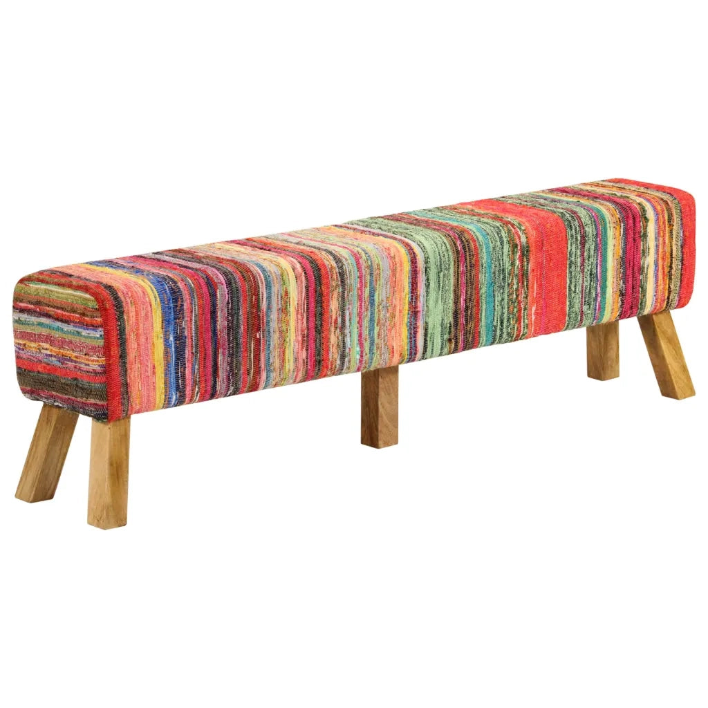 Panca Multicolore 160 cm Tessuto Chindi e Legno Massello Mango 359636