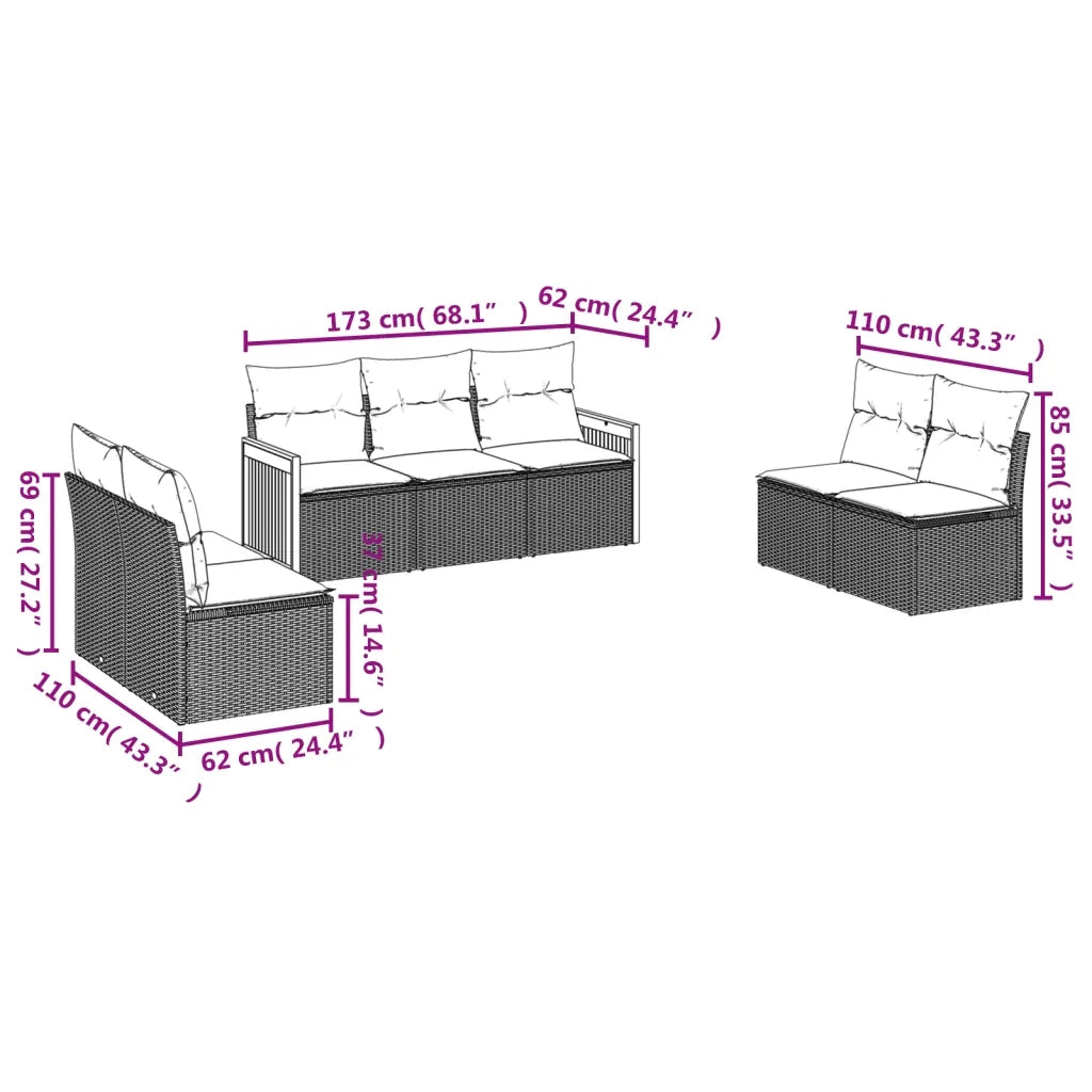 Set Divani da Giardino 7 pz con Cuscini Grigio in Polyrattan