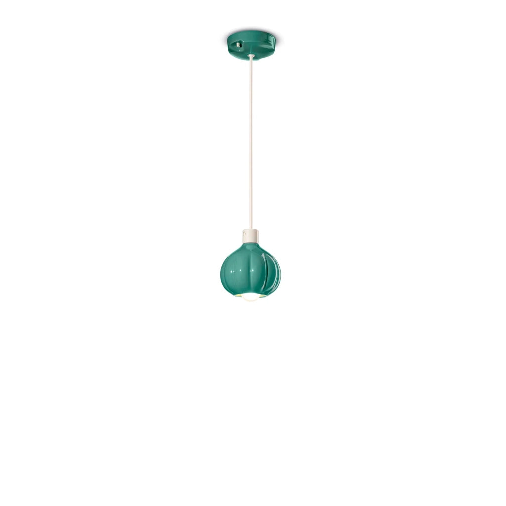 Lampadario Vintage Decò Afoxe&apos Alluminio Ceramica Turchese 1 Luce E14