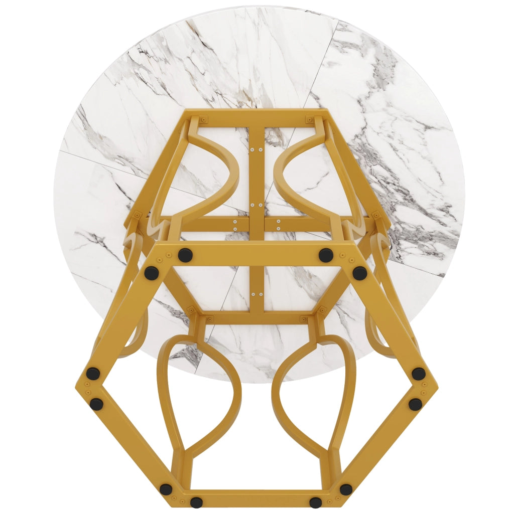 TAVOLO DA PRANZO 100x100x76 cm MDF E METALLO ORO/BIANCO