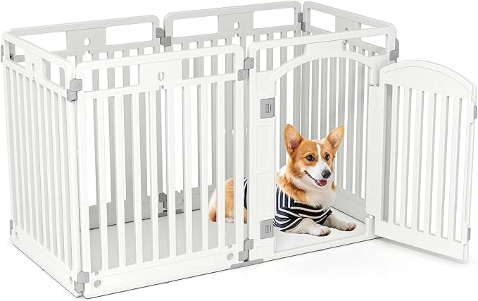 Recinto per Cani a 6 Pannelli, Recinto Pieghevole e Portatile per Animali con Porta di Bloccaggio e Picchetti da Terra, Ideale per Animali di Taglia Piccola e Media, 129 x 65 x 81 cm