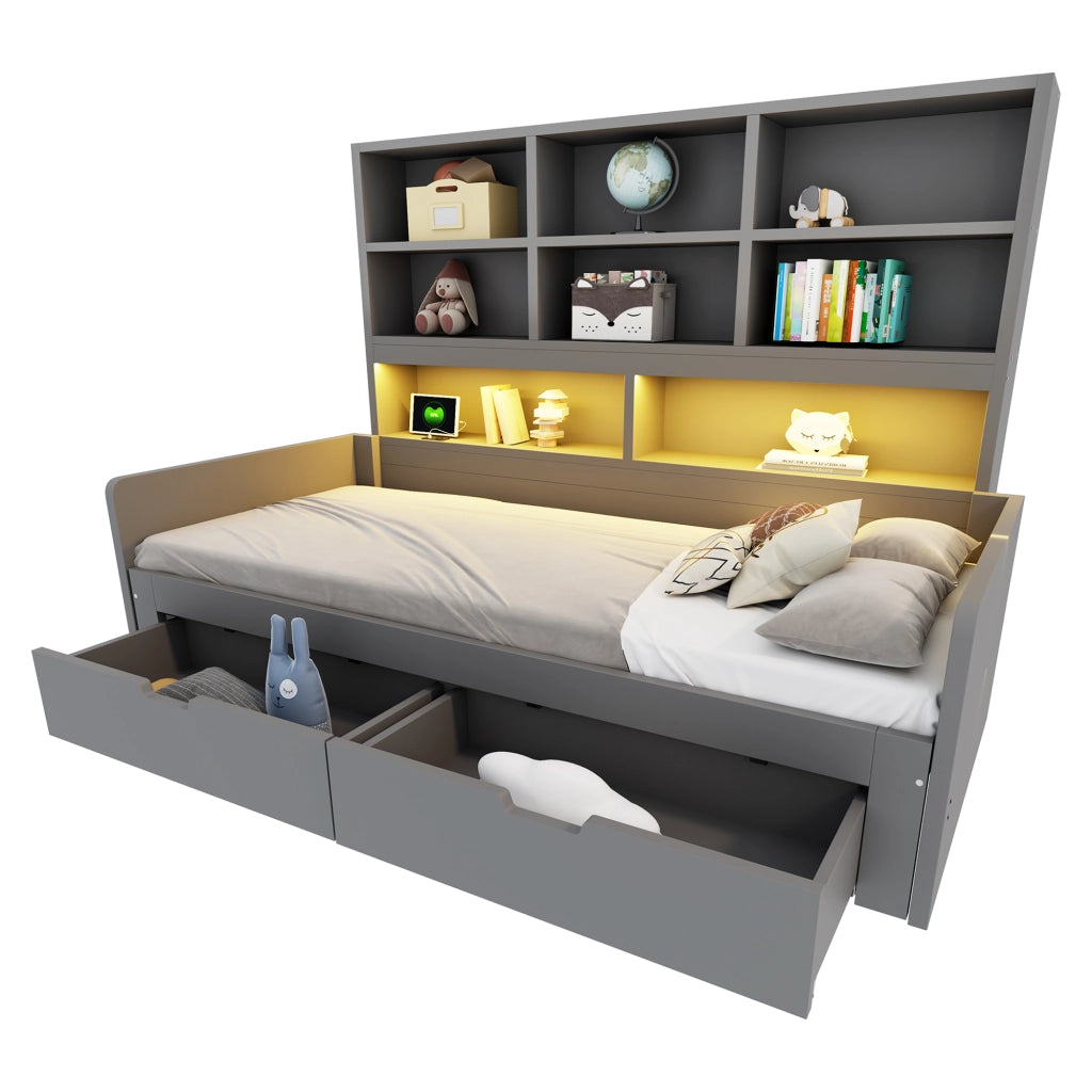 letto multifunzione mdf grigio 90 x 200 cm