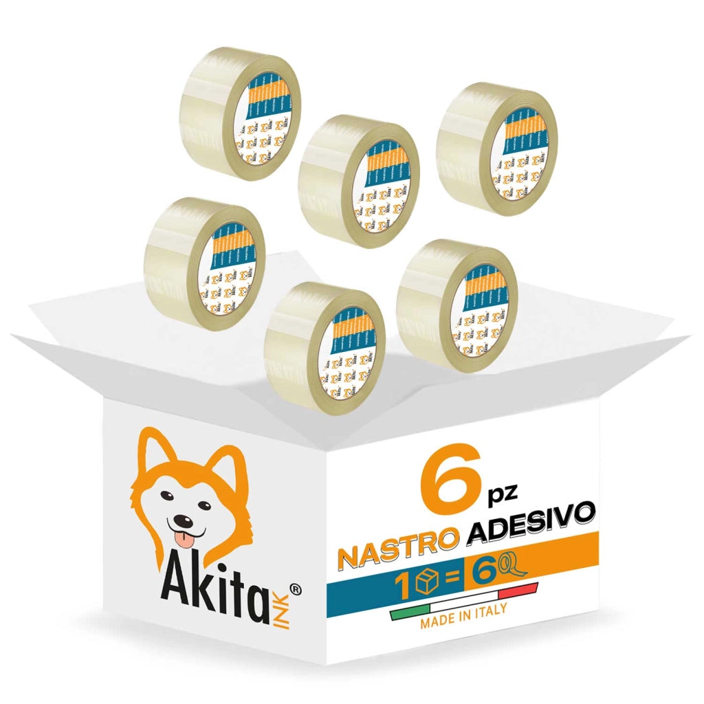 Akitaink Nastro Adesivo Trasparente 50x66 mt Silenzioso 6 Pezzi