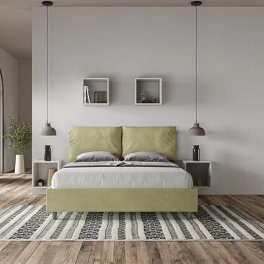 Letto matrimoniale senza rete imbottito 160x210 microfibra tè verde Antea