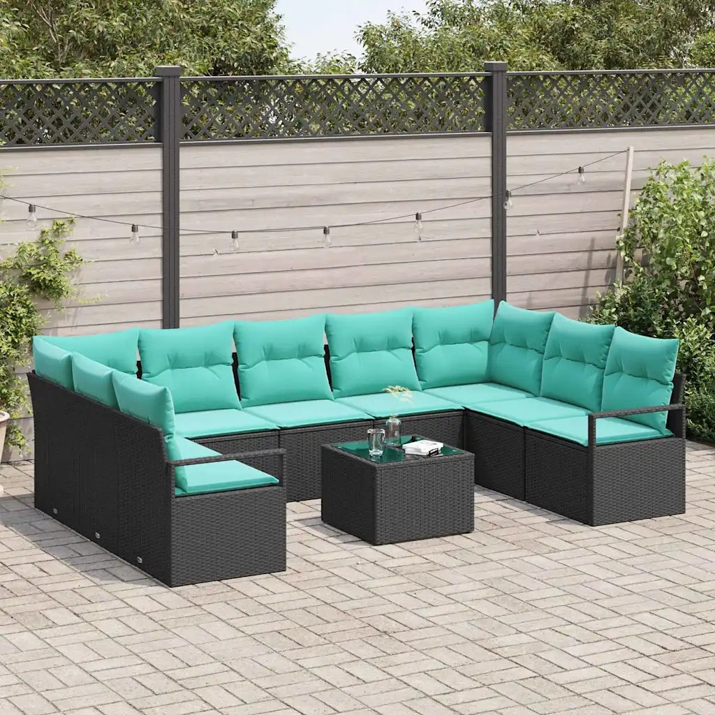 Set di divani con cuscino 10 pcs Nero polyrattan 3346556