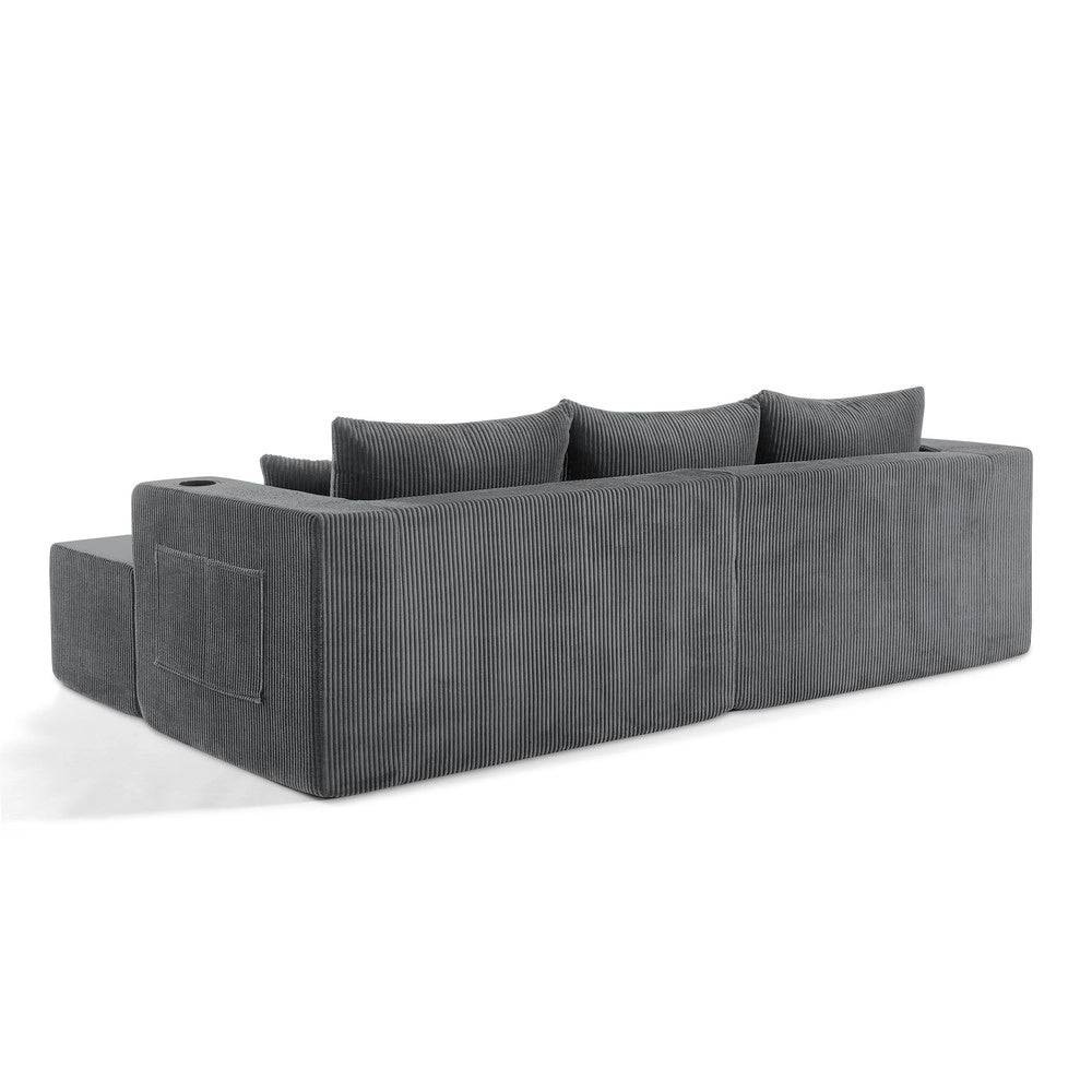 Divano angolare 3 posti ¨C Minimal ¨C velluto grigio imbottito con cuscini