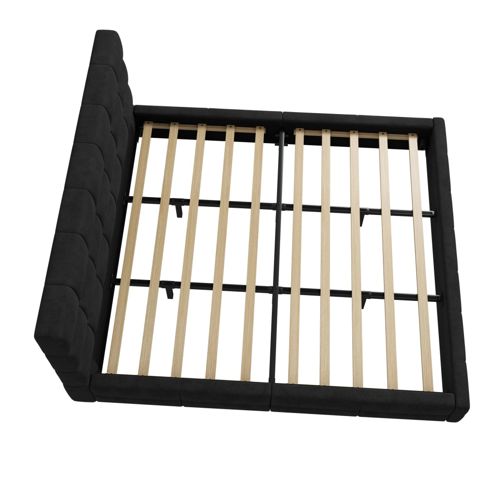letto a piattaforma imbottito mdf multistrato velluto nero 180 x 200 cm