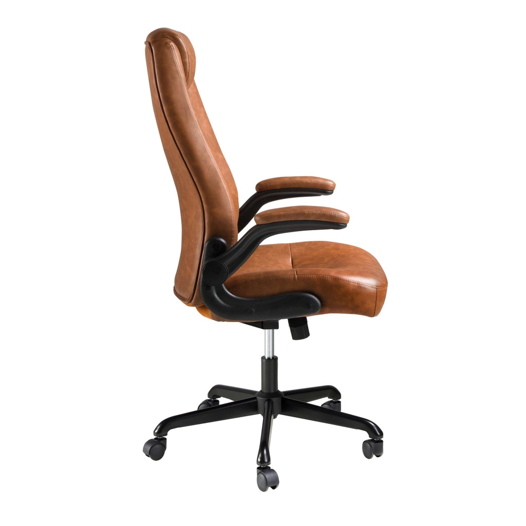 Sedia girevole da ufficio in similpelle marrone