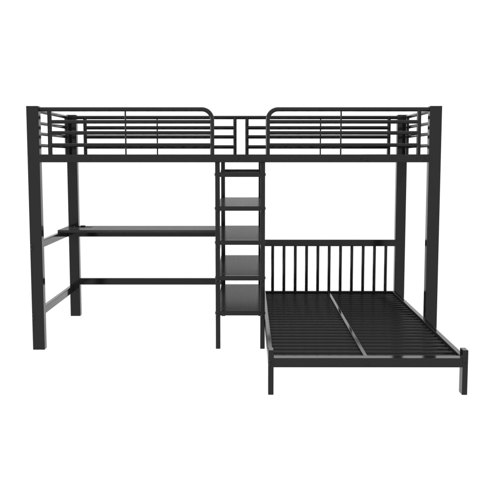 Letto a soppalco 90x200 cm con scrivania, scale contenitive e prese integrate