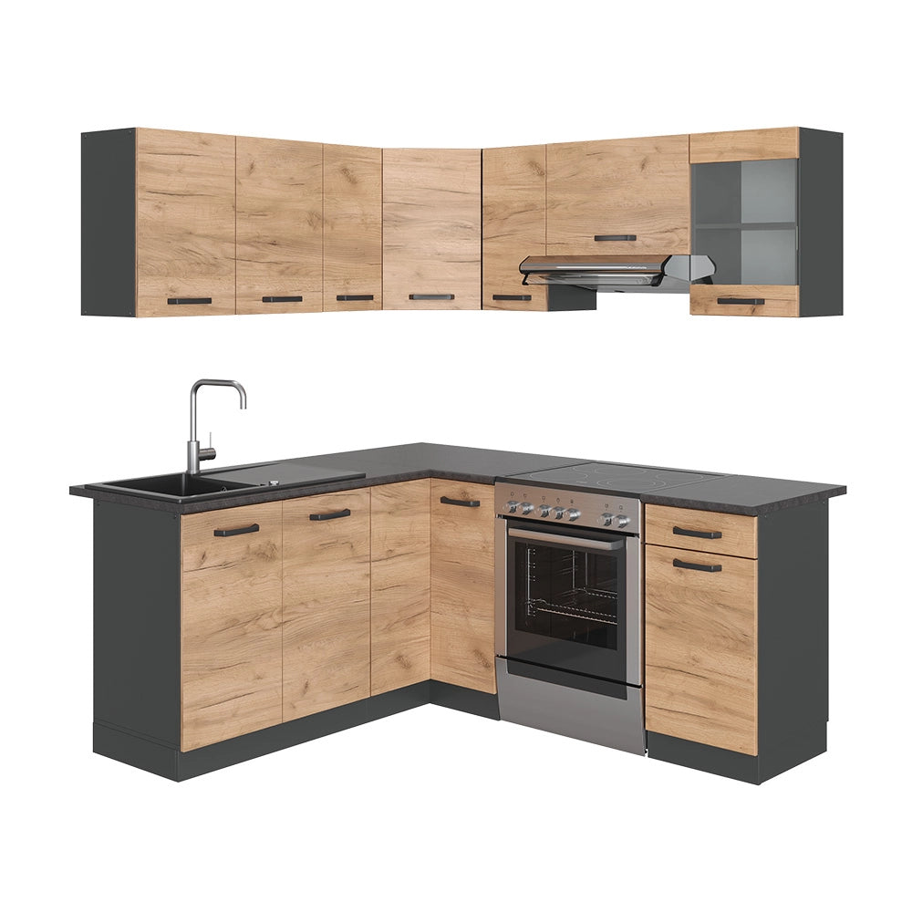 Cucina ad angolo R-Line Rovere dorato/Antracite 187 x 167 cm, AP Antracite Vicco