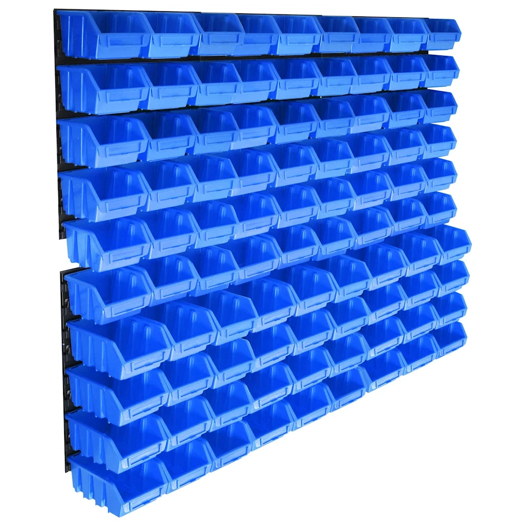 Kit Contenitori di Stoccaggio 96 pz con Pannelli a Parete Blu 146282