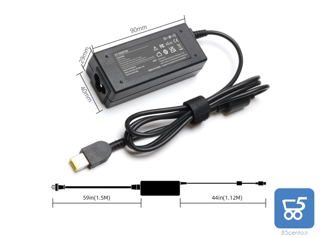 Alimentatore 45 W 20 V 2.25 A con Cavo di Alimentazione Schuko Compatibile Lenovo Thinkpad