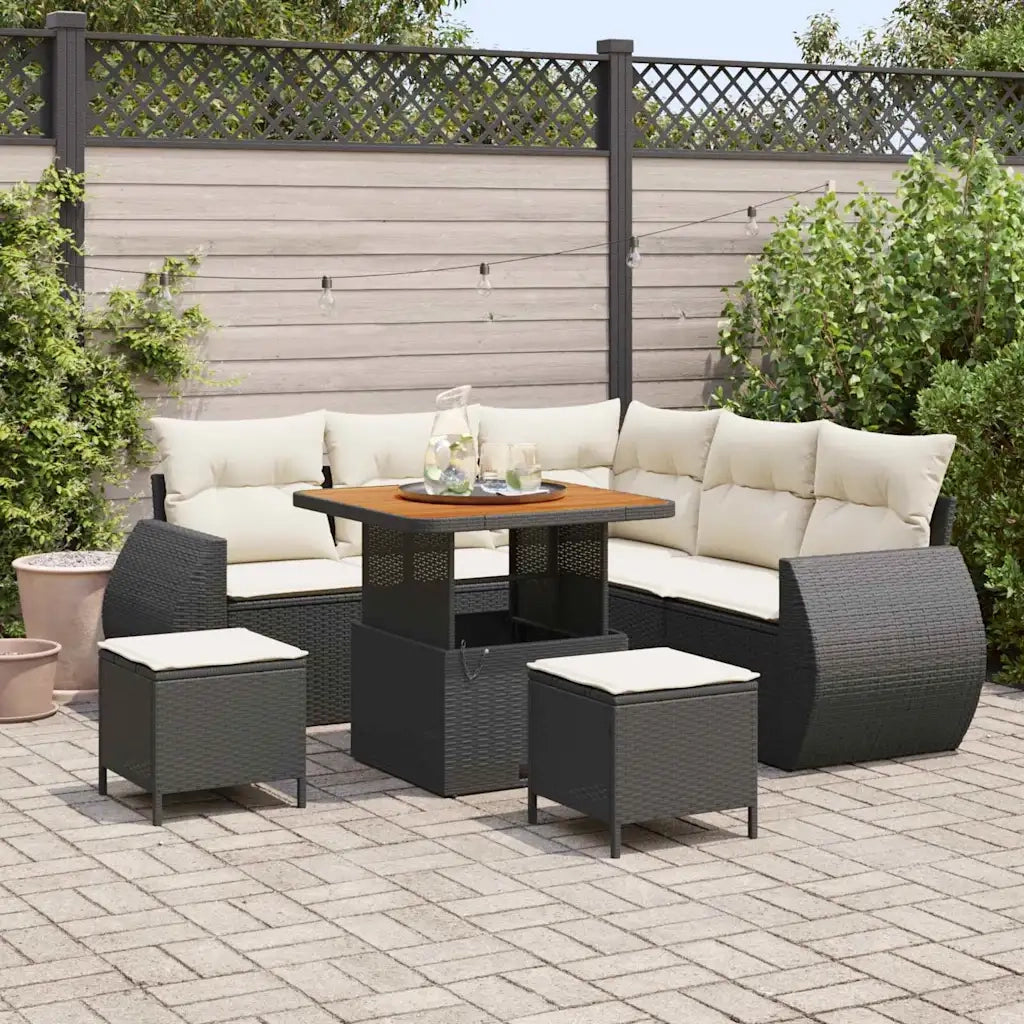 Set Divano da Giardino 8 pcs Nero e Crema polyrattan 3363820