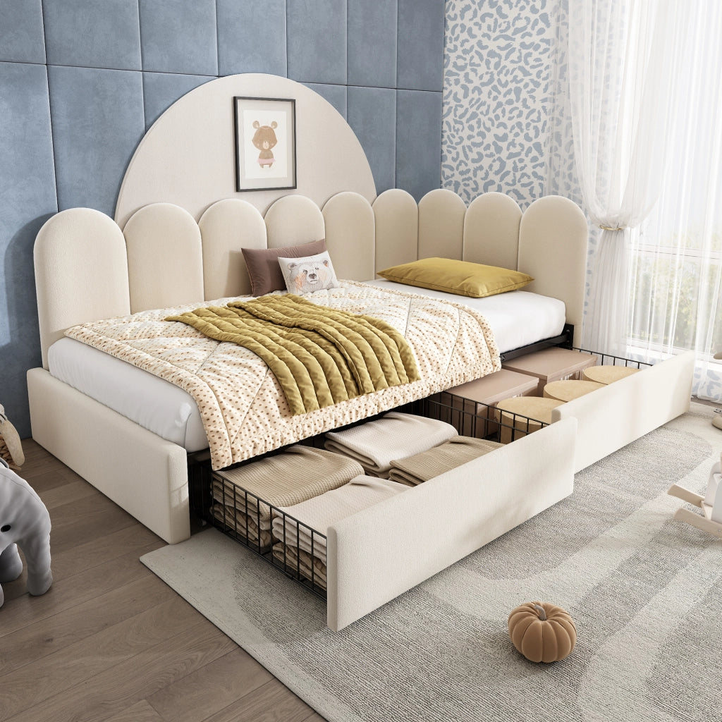 Letto contenitore con due cassetti 90x200 cm beige in velluto