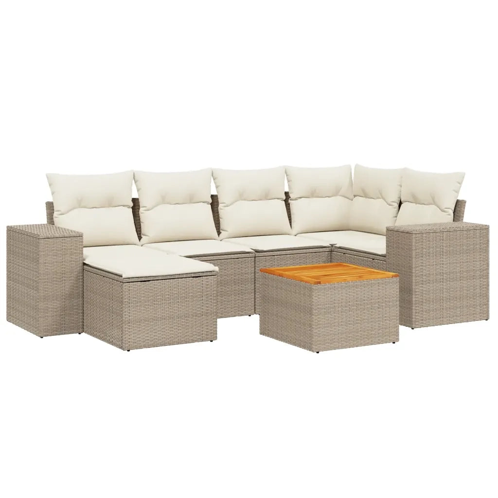 Set Divani da Giardino 7 pz con Cuscini Beige in Polyrattan 3225547
