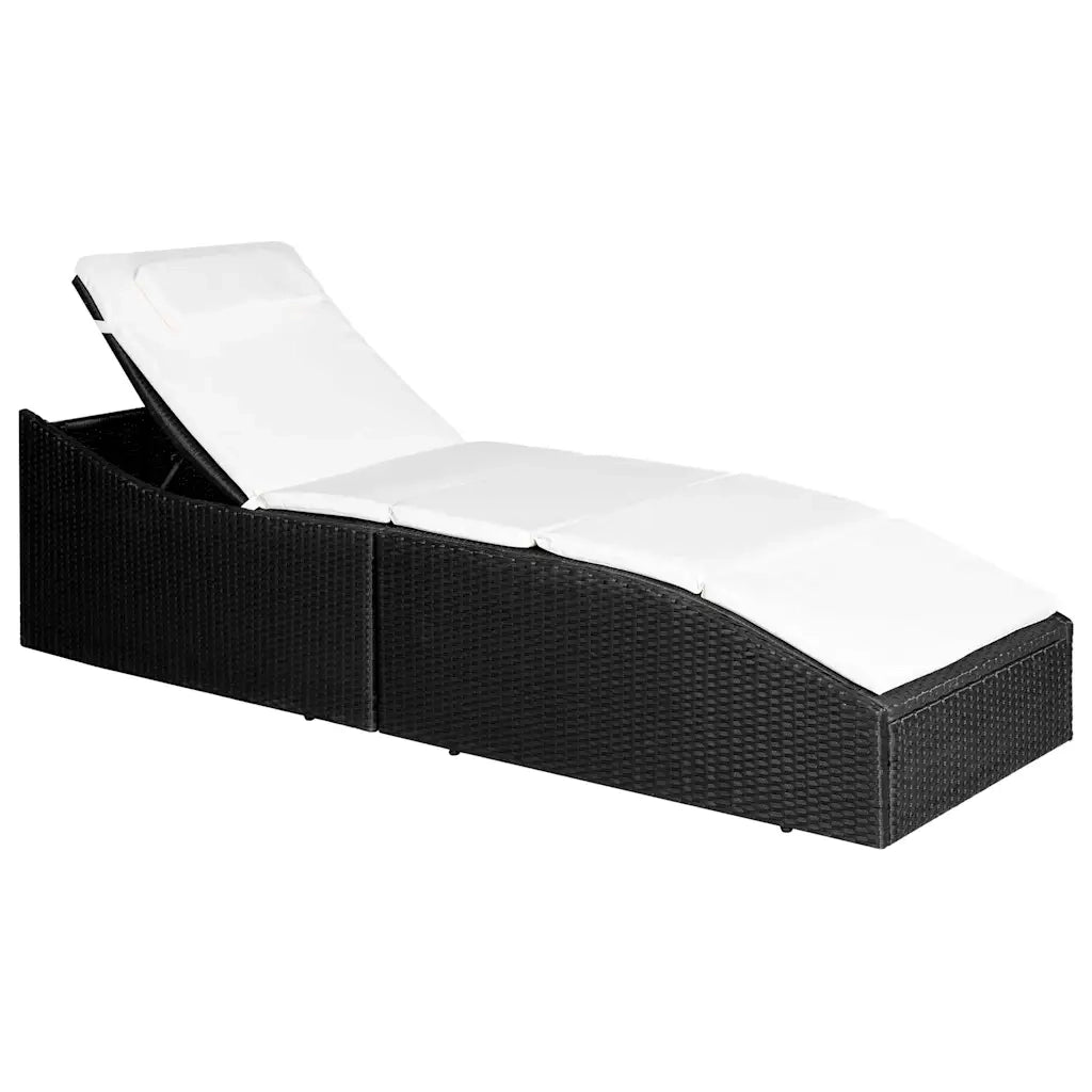 Lettino con Cuscino in Polyrattan Nero 44134