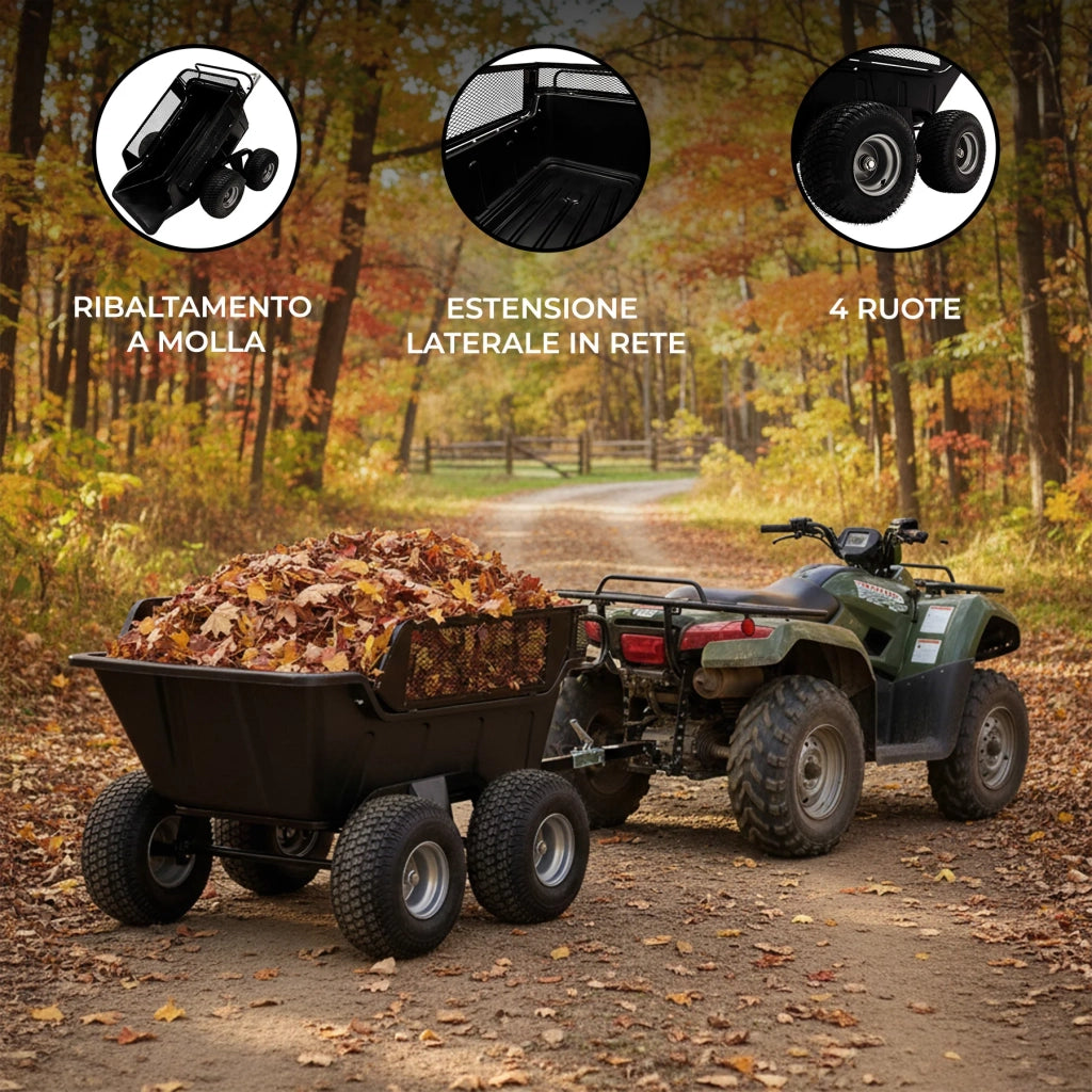 Rimorchio Ribaltabile ATV Quad Tosaerba 680kg Off Road Pesante Giardino Fattoria