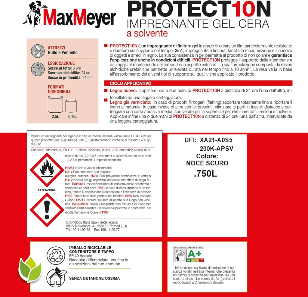 Impregnante a Solvente per Esterni PROTECT10N, Noce Scuro, 0.75L