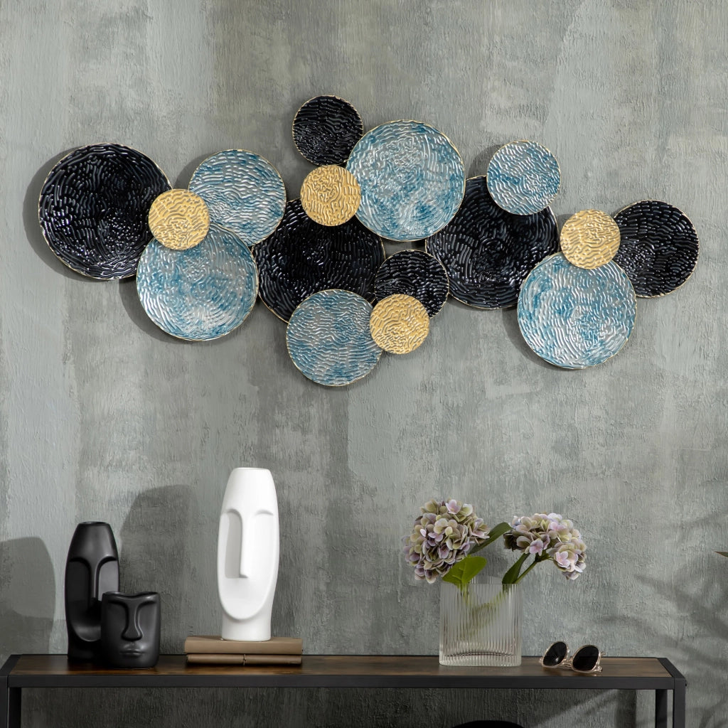 Decorazione da parete 3D in metallo 121x53 cm oro nero blu per soggiorno moderno