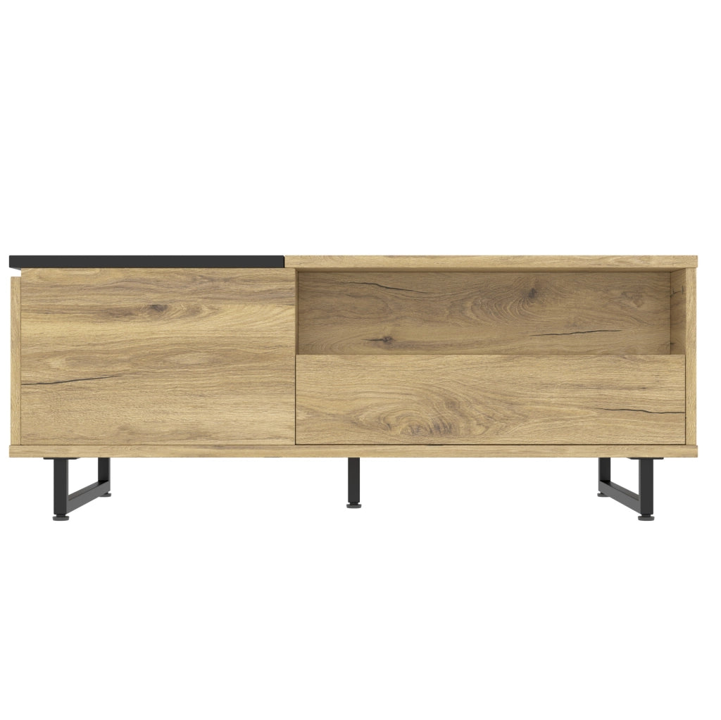 Tavolino da caff¨¨ 103,5x50 cm con piano sollevabile, LED blu e vani