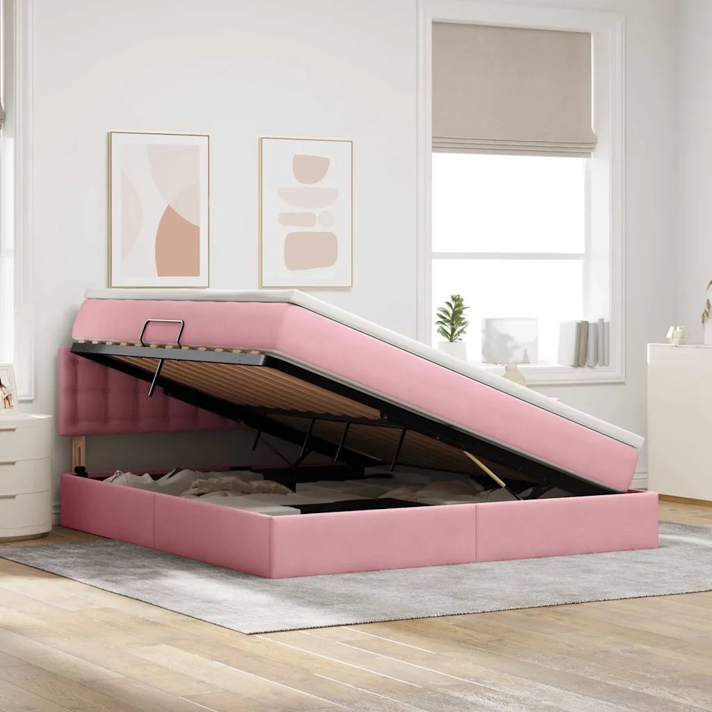 Letto con contenitore e LED con led Rosa 160 x 200 cm Velluto