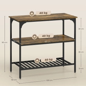 Scaffale da cucina con ripiani in legno e acciaio marrone rustico