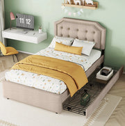 Letto imbottito 90x200 cm con cassetti, design elegante e testata regolabile