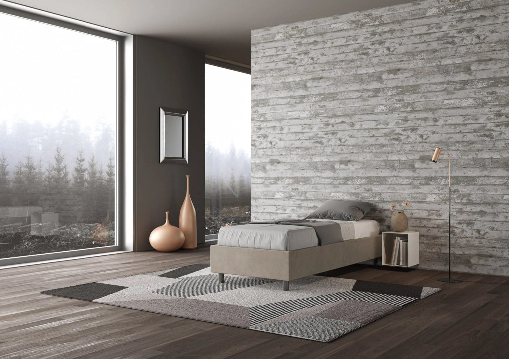 Letto Singolo Sommier 100x210 cm con Rete e Contenitore Azelia Sabbia