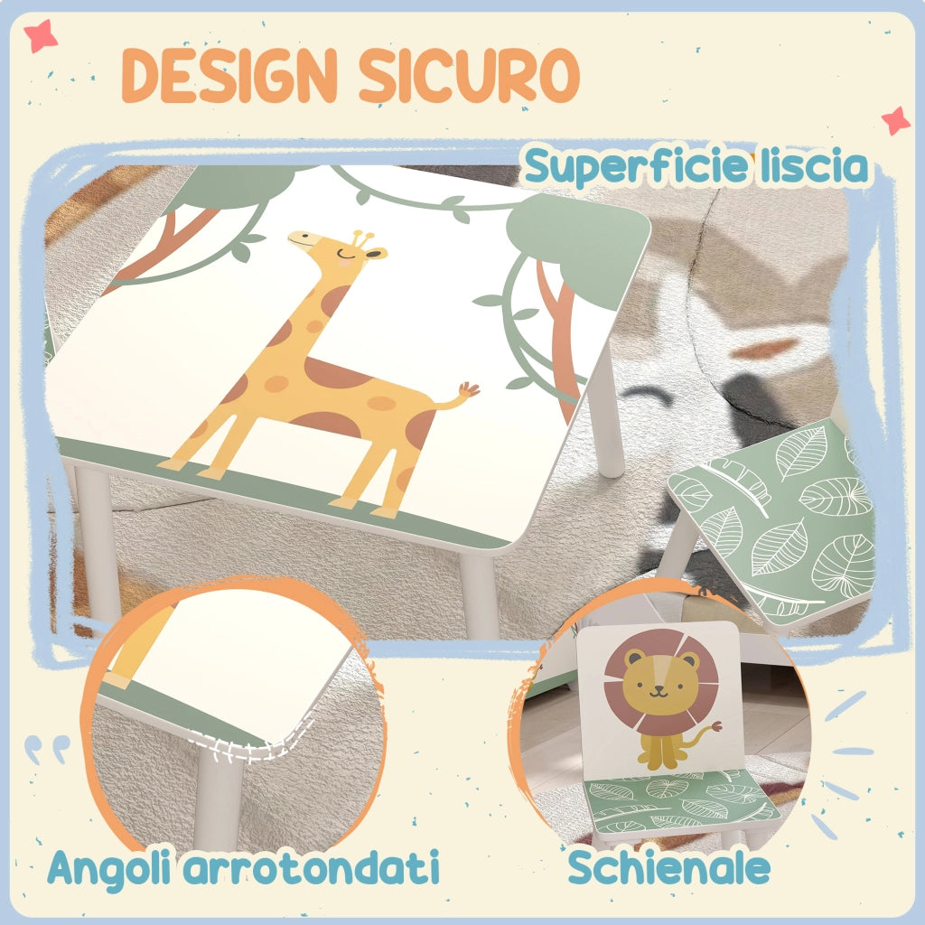 Cameretta per Bambini con Tavolo e 2 Sedie ¨C Minimal ¨C Verde, 3-8 Anni