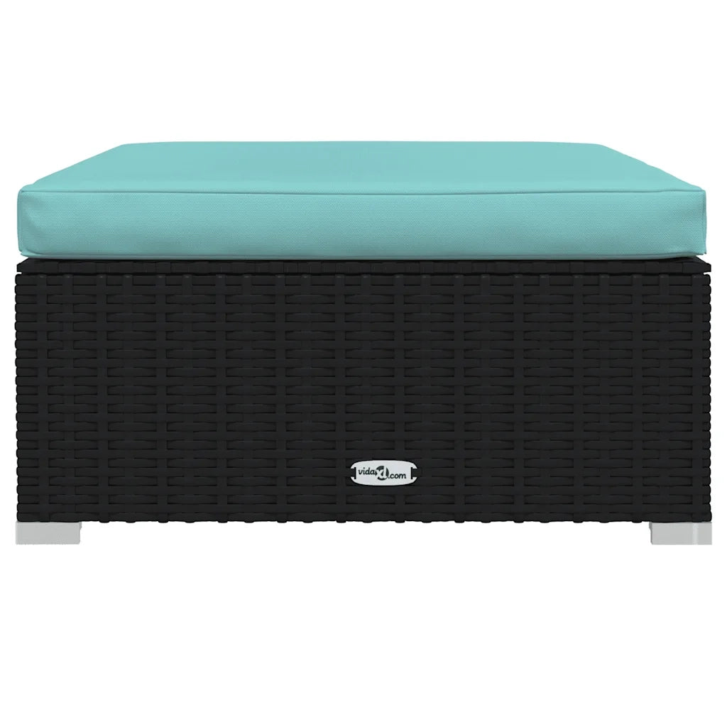 Poggiapiedi da Giardino con Cuscino Nero 70x70x30 cm Polyrattan 317536