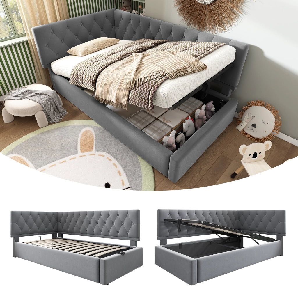Letto singolo 90x200 cm grigio con contenitore