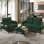 DIVANO Set da 3 pezzi 2 posti, poltrona e pouf in cord verde smeraldo