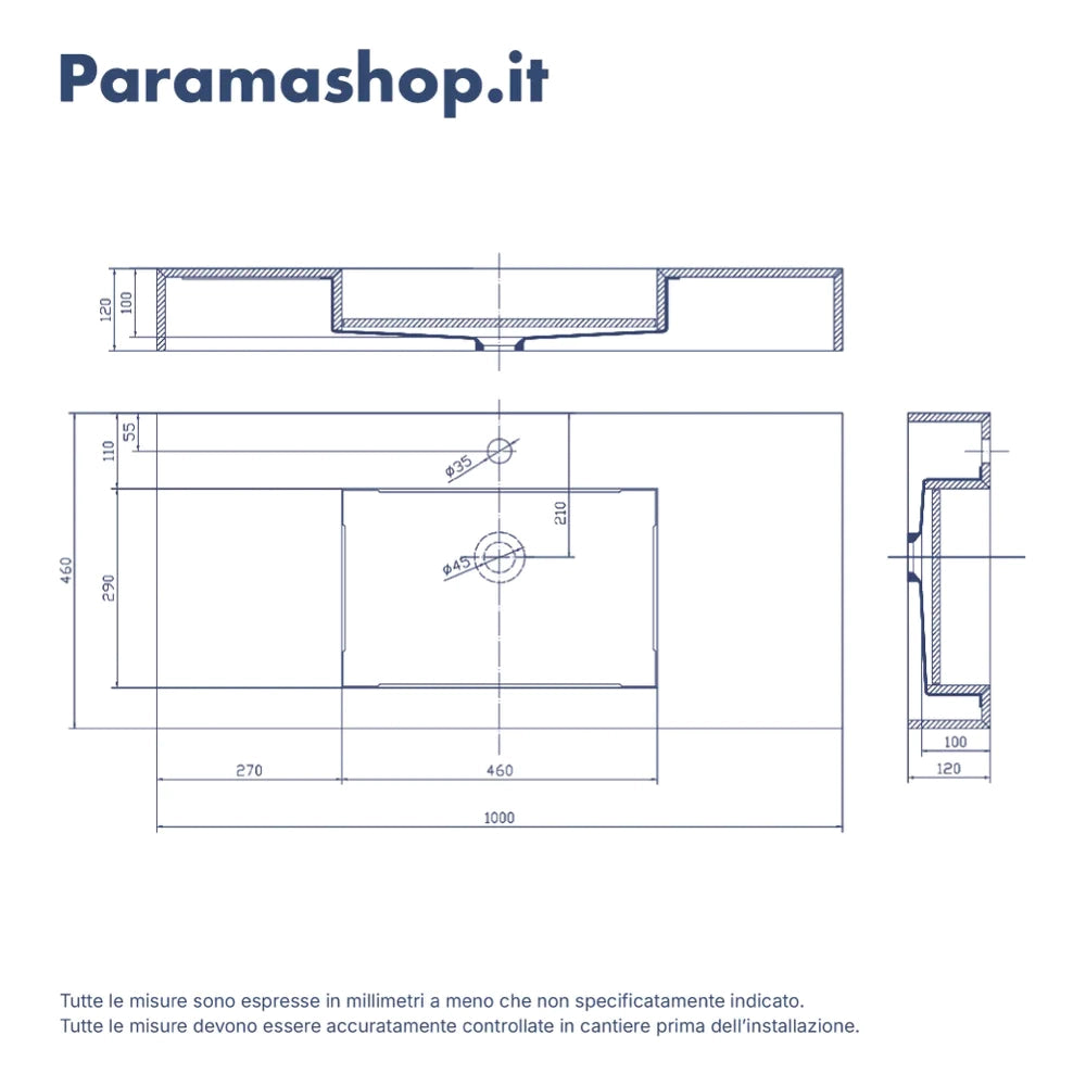 Lavabo sospeso in hpl 100cm effetto cemento | Baikal